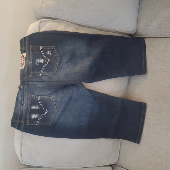 VIP Dark Blue Ripped Up Capri Jeans - Picture 3 of 4